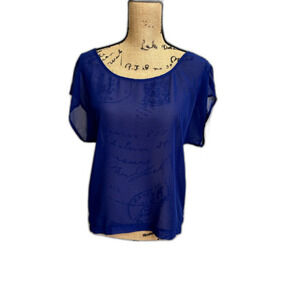 Trixxi Women's Blue Shirt Sleeve Sheer Top Size Medium.